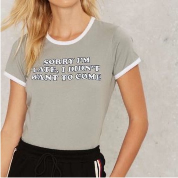 Jac Vanek Tops - Jac Vanek Gray "Sorry I'm Late" Graphic T-Shirt
